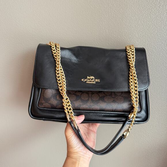Coach Elodie Crossbody Bag In Signature Canvas CCF10 Walnut/Black - Picture 1 of 8